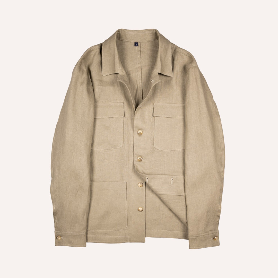 Olive Green Washed Linen Overshirt