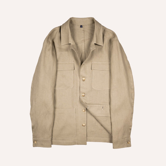 Olive Green Washed Linen Overshirt