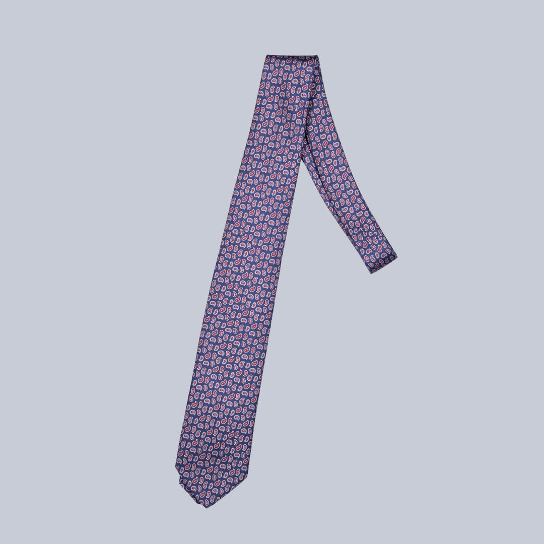 Navy Burgundy & Silver Micro Paisley Tie