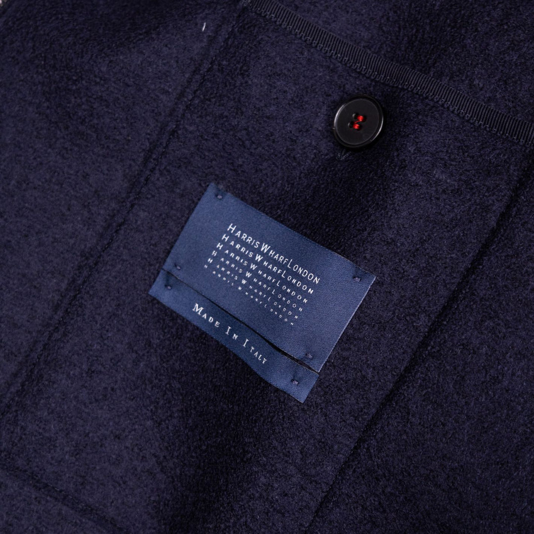 Navy Pressed Wool Bouclé Collar Golf Jacket