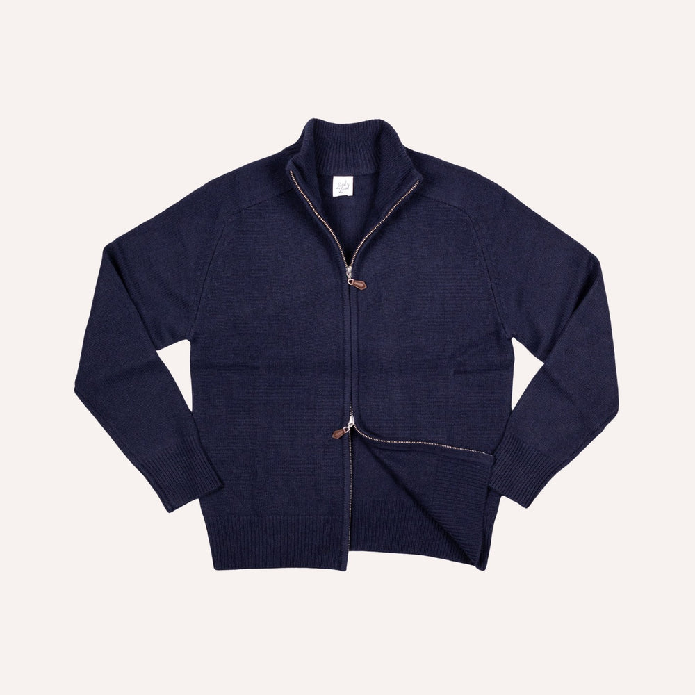 Navy Raglan Cashmere Full-Zip Sweater
