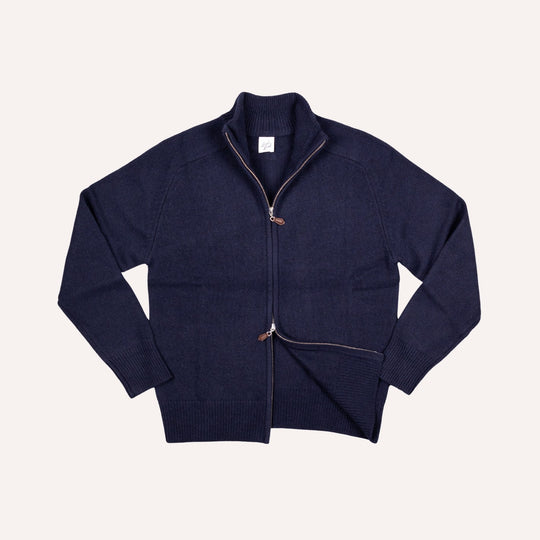 Navy Raglan Cashmere Full-Zip Sweater