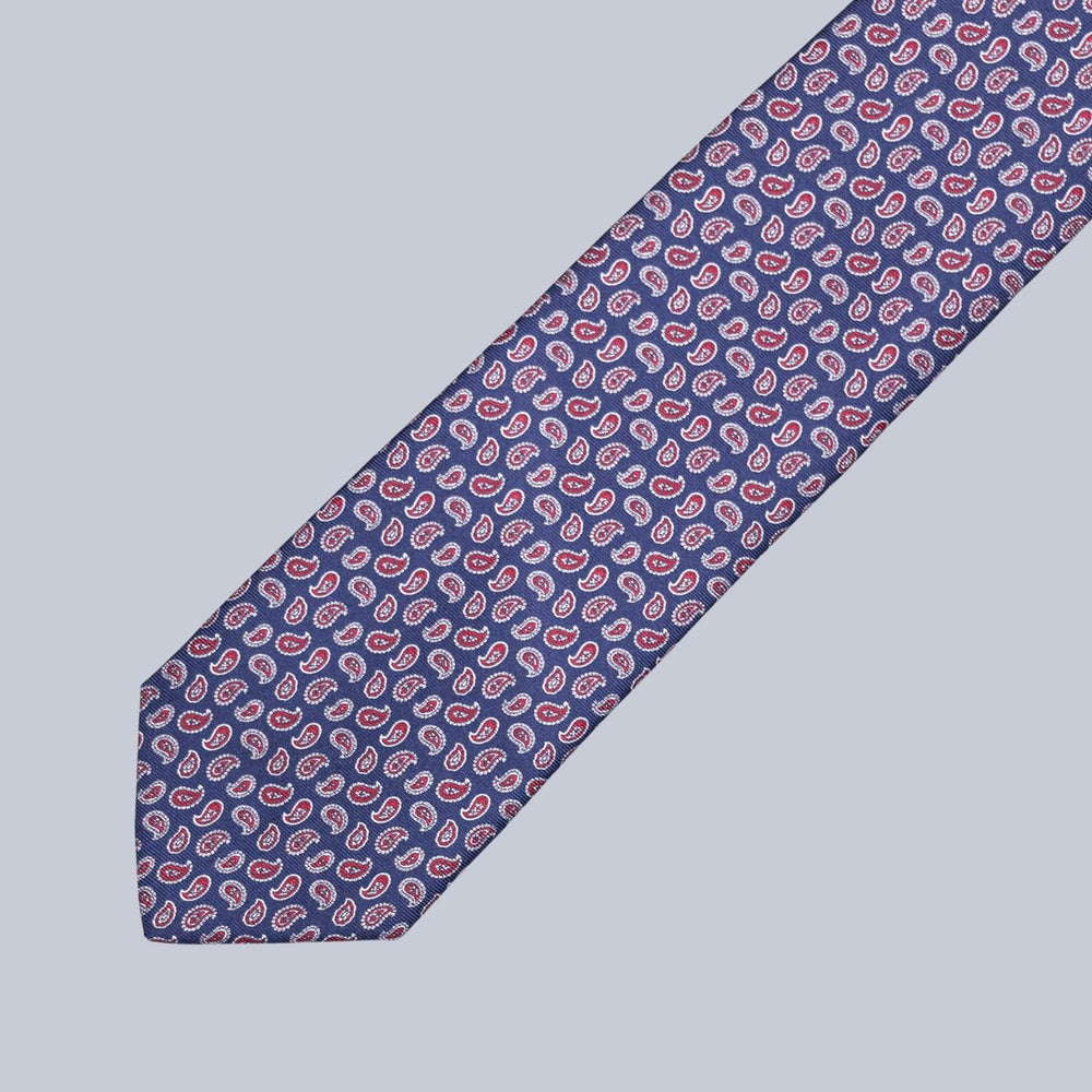 Navy Burgundy & Silver Micro Paisley Tie