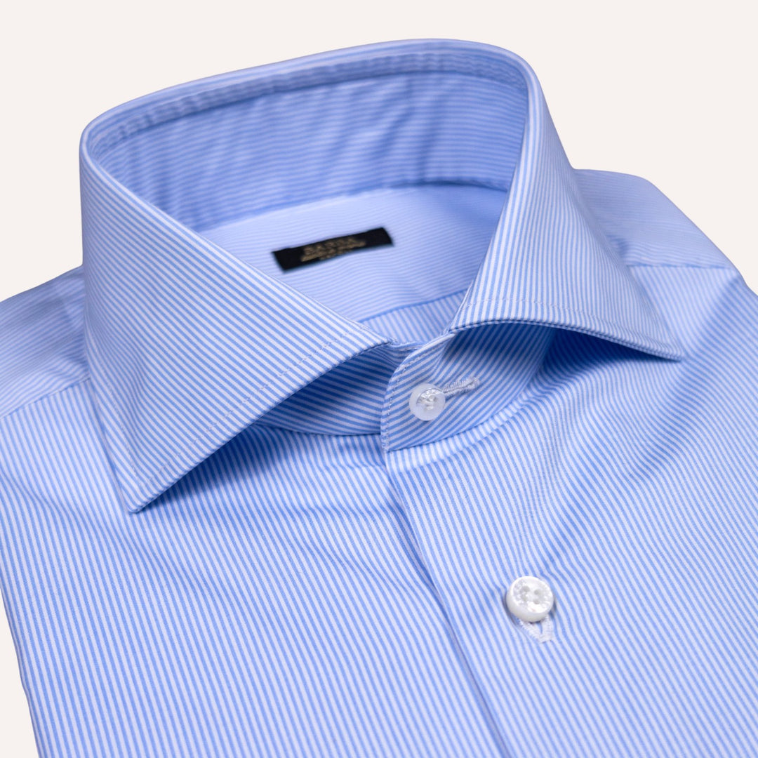 Light Blue & White Pencil Strip Slim Fit Cut Away Shirt
