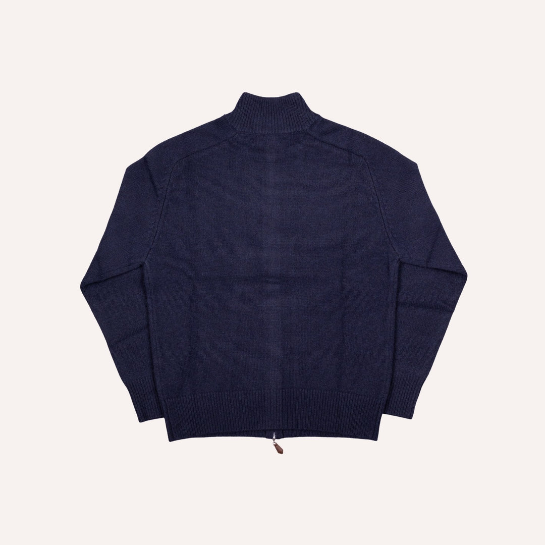 Navy Raglan Cashmere Full-Zip Sweater