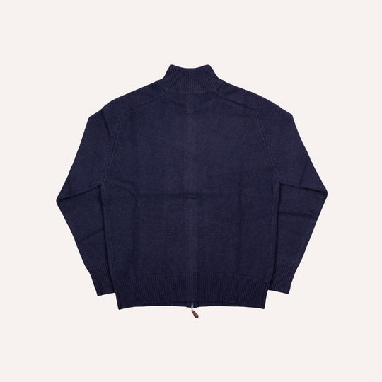 Navy Raglan Cashmere Full-Zip Sweater