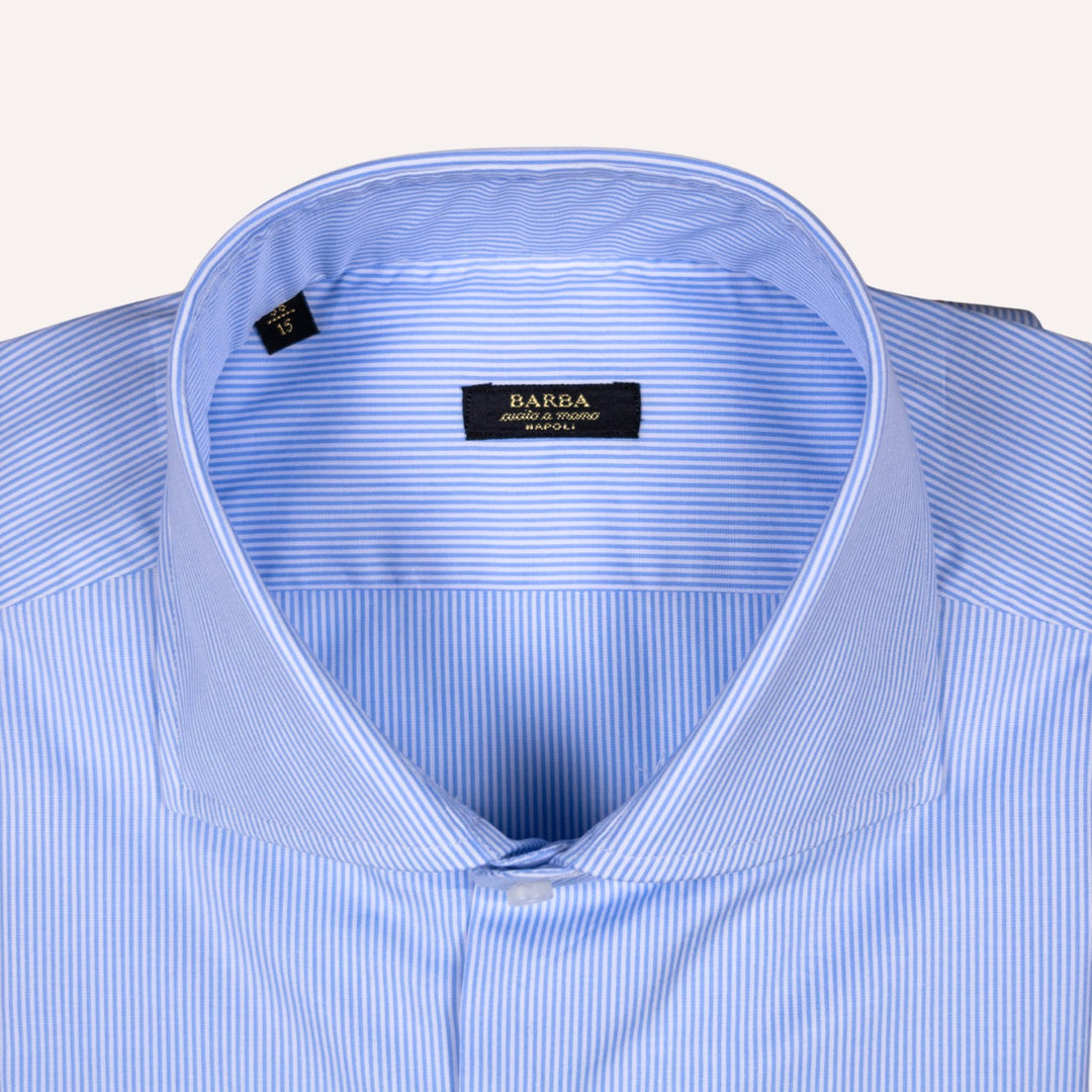Light Blue & White Pencil Strip Slim Fit Cut Away Shirt