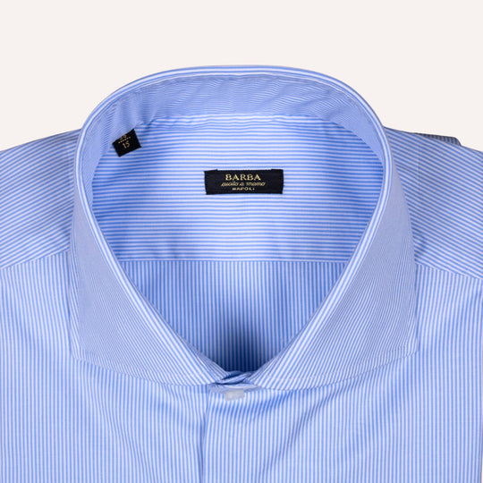 Light Blue & White Pencil Strip Slim Fit Cut Away Shirt