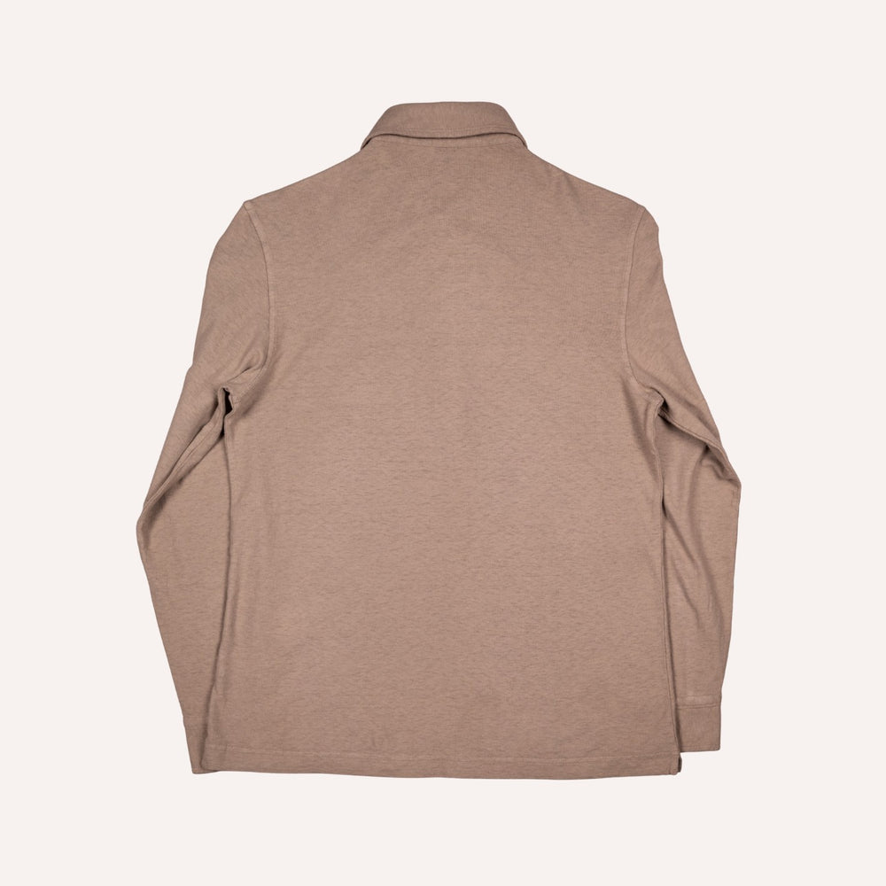 Taupe Cotton Linen Long Sleeve Polo Shirt