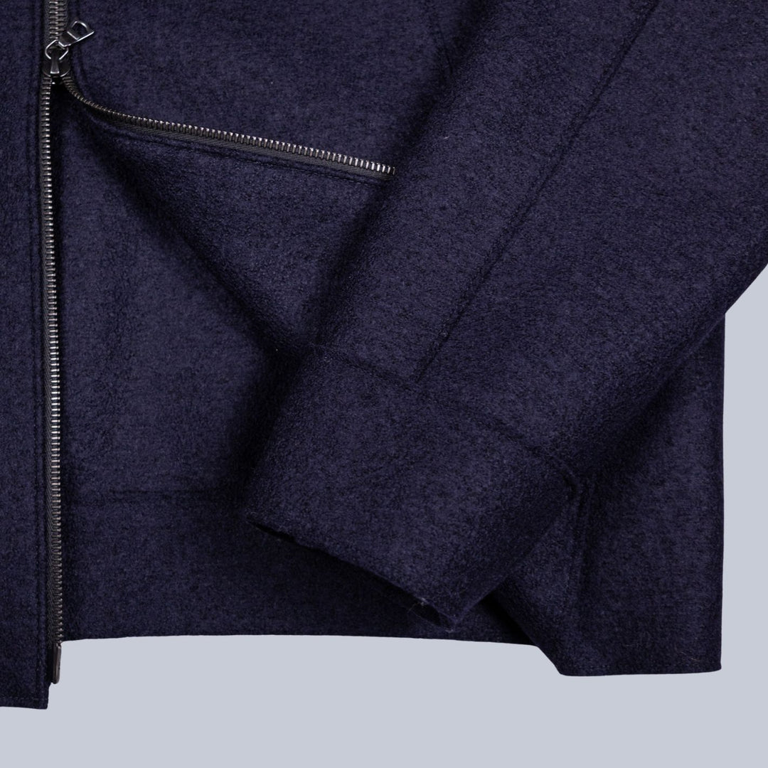 Navy Pressed Wool Bouclé Collar Golf Jacket