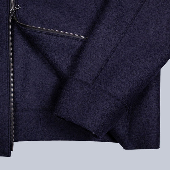 Navy Pressed Wool Bouclé Collar Golf Jacket