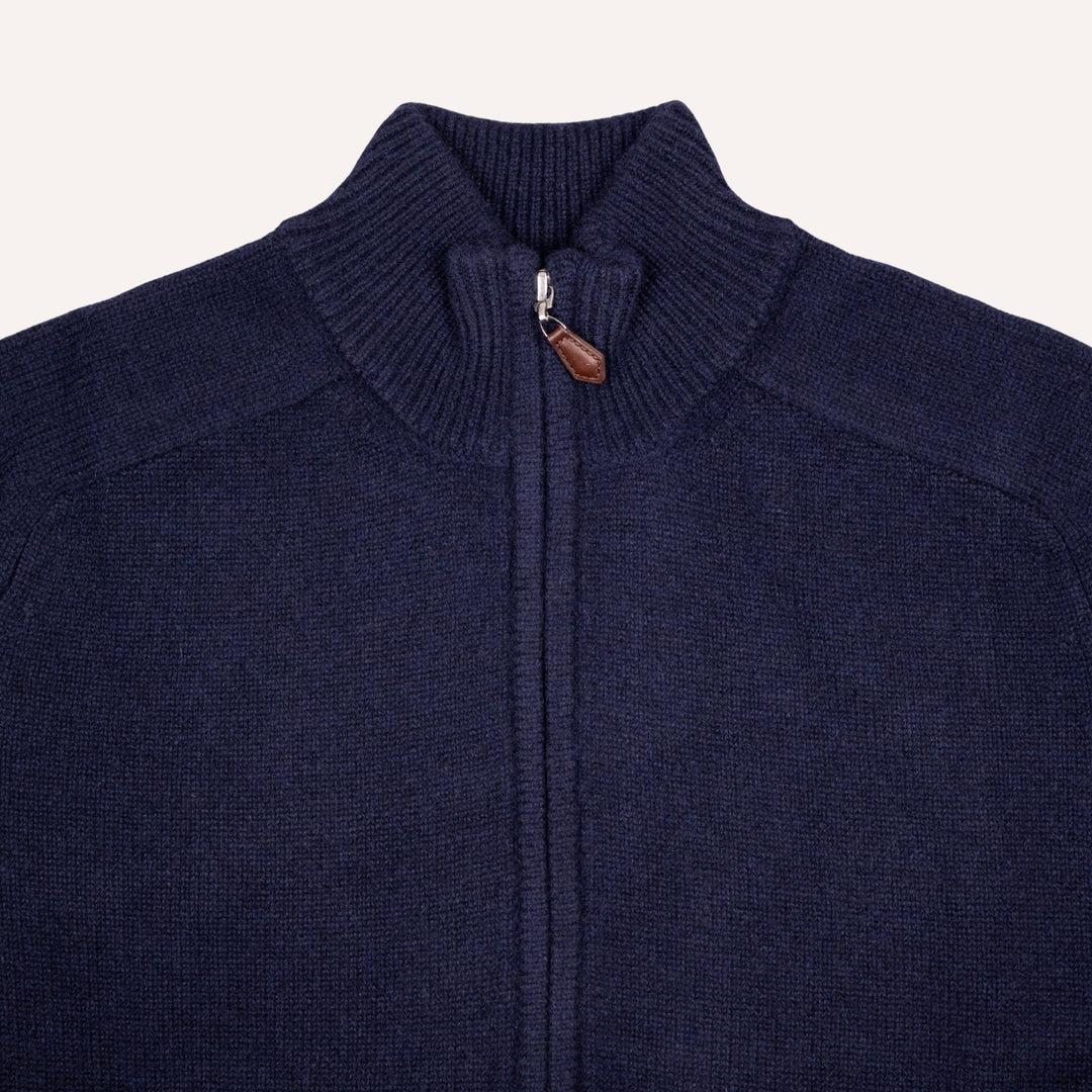Navy Raglan Cashmere Full-Zip Sweater