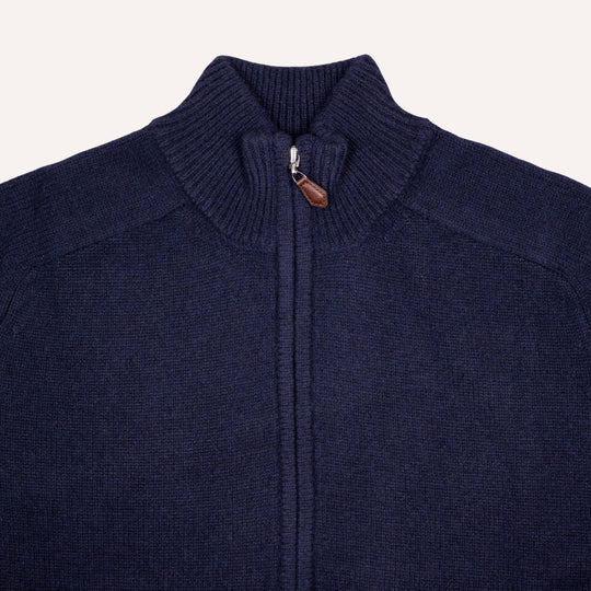 Navy Raglan Cashmere Full-Zip Sweater