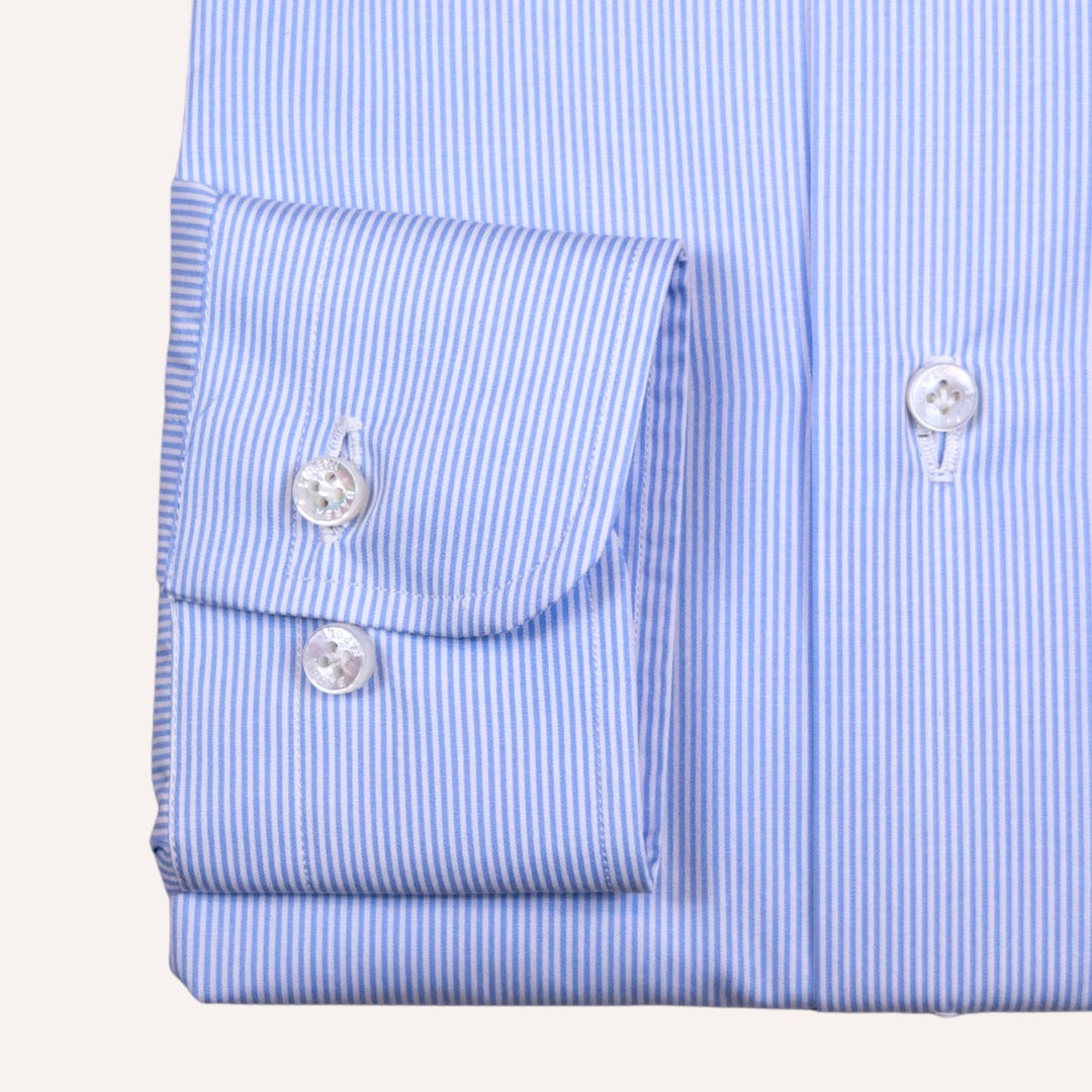 Light Blue & White Pencil Strip Slim Fit Cut Away Shirt