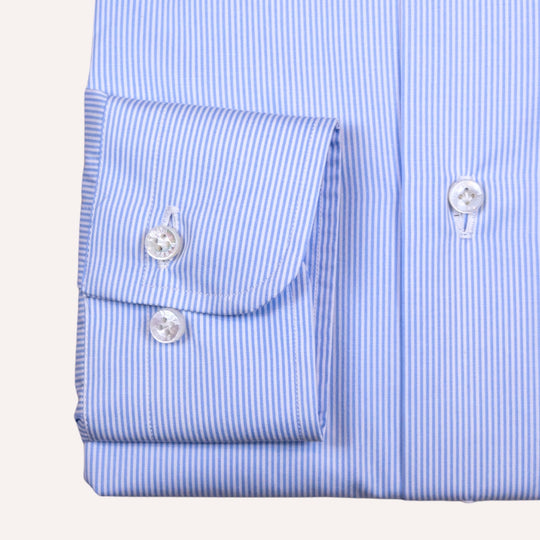 Light Blue & White Pencil Strip Slim Fit Cut Away Shirt