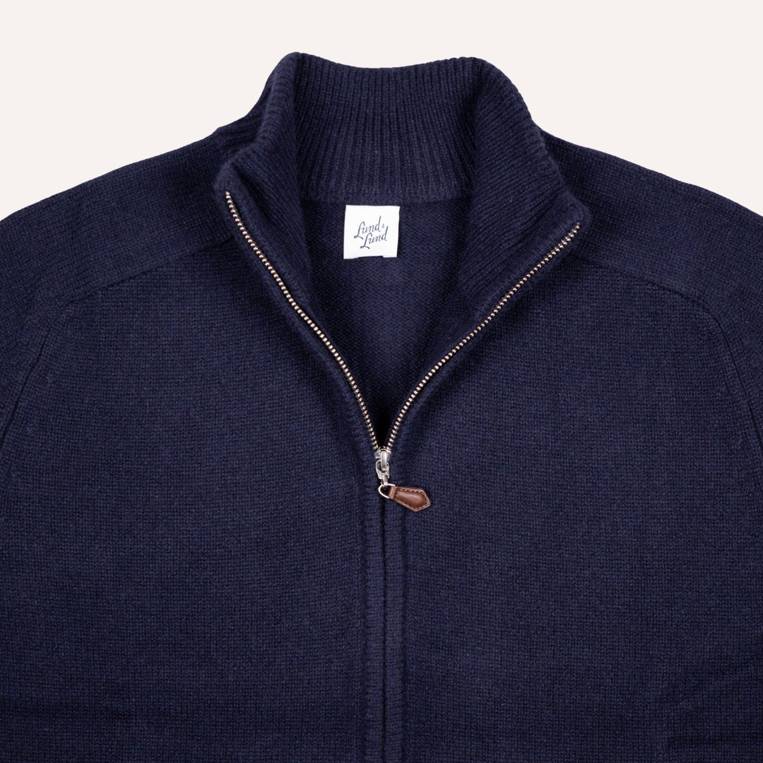 Navy Raglan Cashmere Full-Zip Sweater
