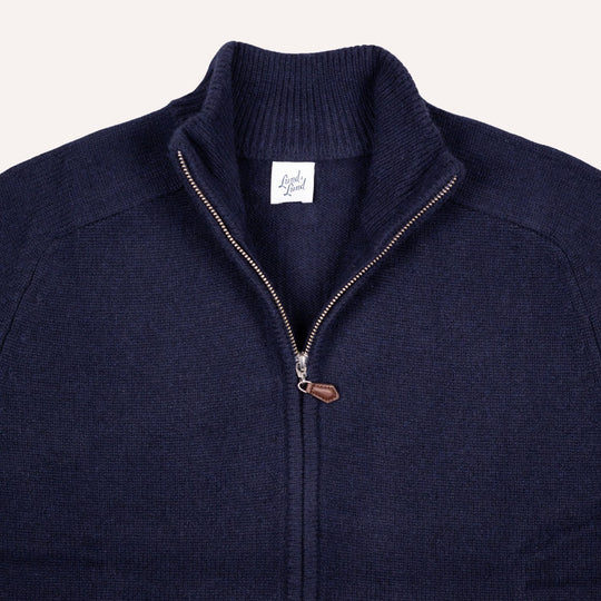 Navy Raglan Cashmere Full-Zip Sweater