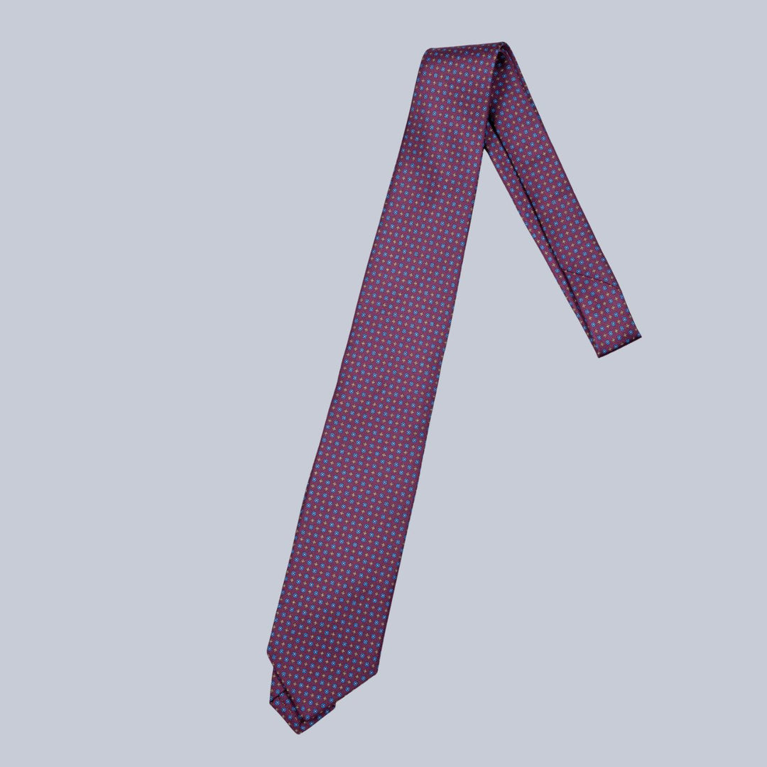 Burgundy Blue & Bronze Micro Geometric Pattern Tie