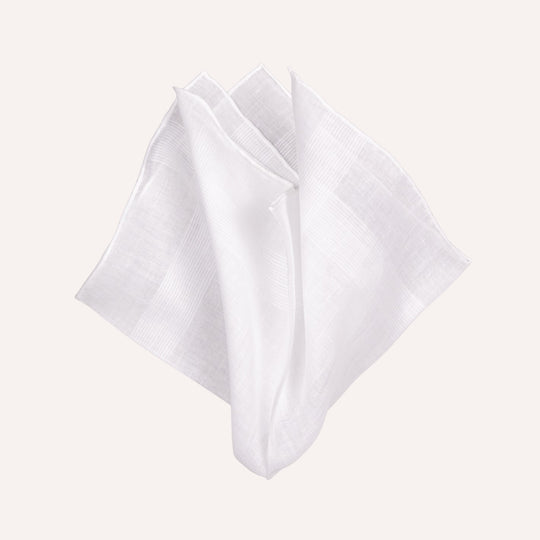 White Small Stripes Cotton Linen Pocket Square