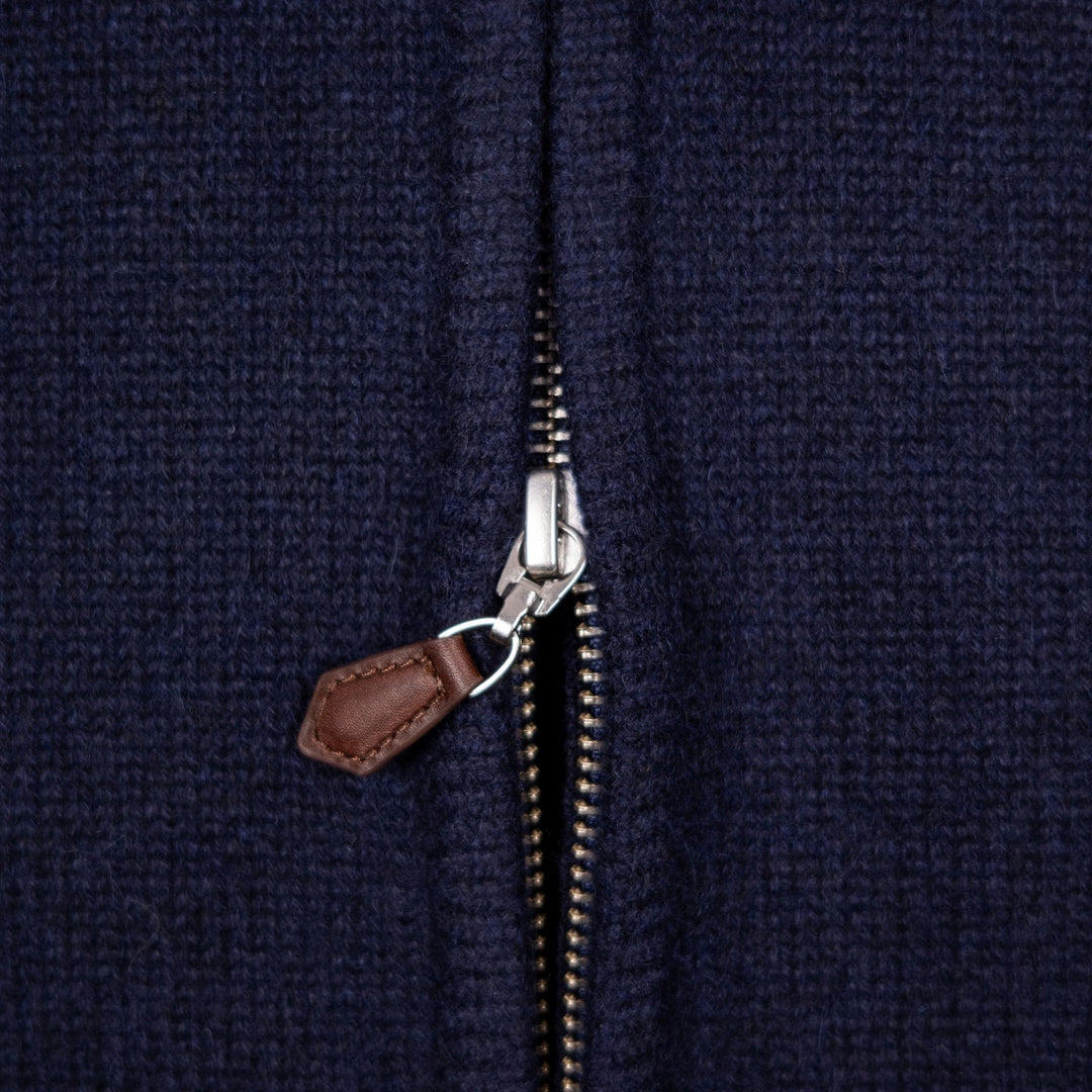 Navy Raglan Cashmere Full-Zip Sweater