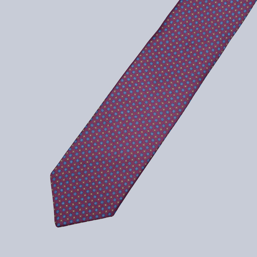 Burgundy Blue & Bronze Micro Geometric Pattern Tie