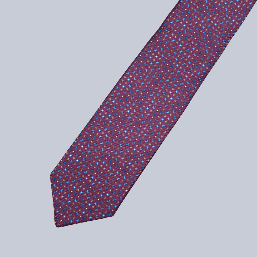 Burgundy Blue & Bronze Micro Geometric Pattern Tie