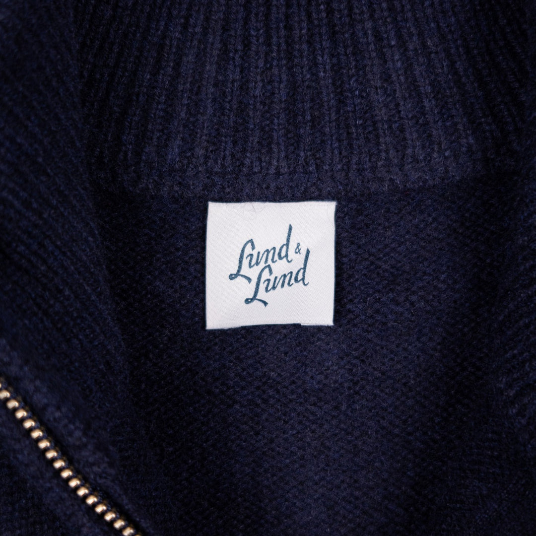 Navy Raglan Cashmere Full-Zip Sweater
