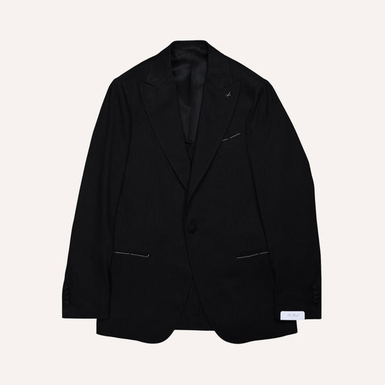 Black Wool Linen Peak Lapel Dinner Jacket