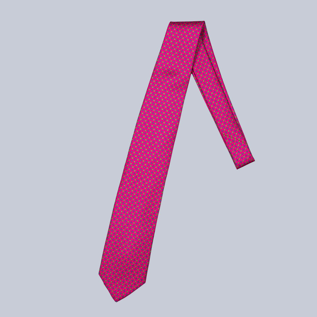 Raspberry Gold & Blue Micro Geometric Pattern Tie