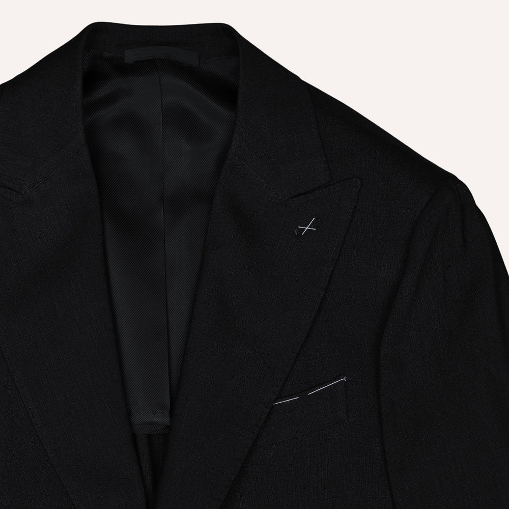 Black Wool Linen Peak Lapel Dinner Jacket