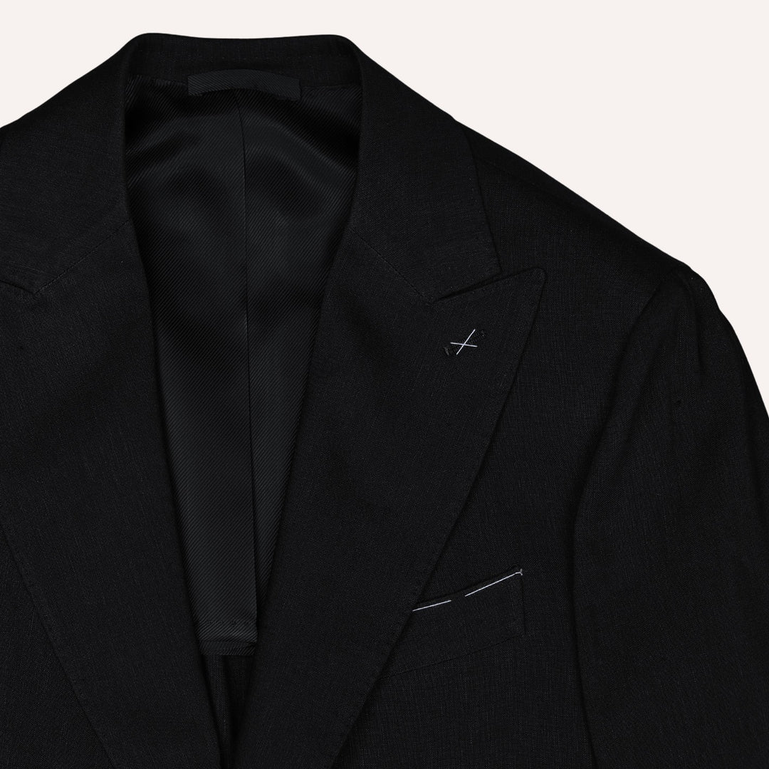 Black Wool Linen Peak Lapel Dinner Jacket
