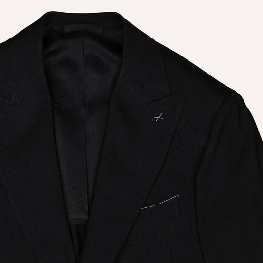 Black Wool Linen Peak Lapel Dinner Jacket