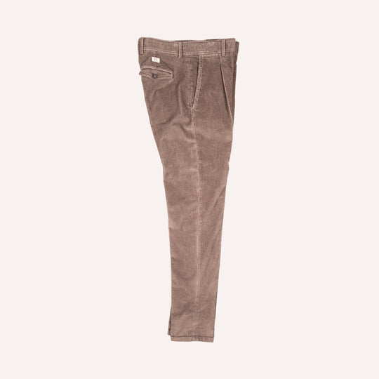 Washed Taupe Corduroy One Pleat Officer Chino - Tapered Fit