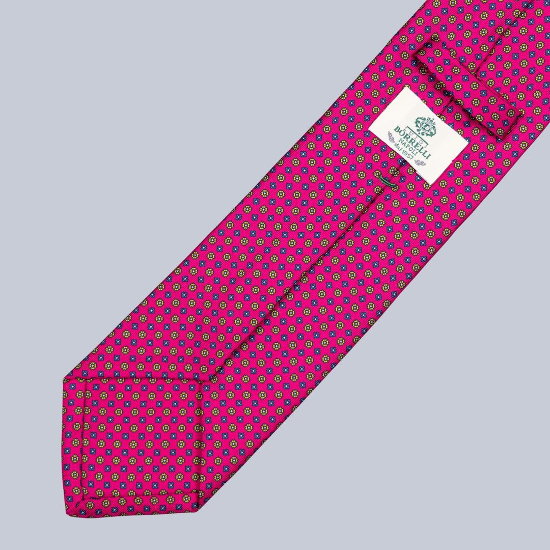 Raspberry Gold & Blue Micro Geometric Pattern Tie