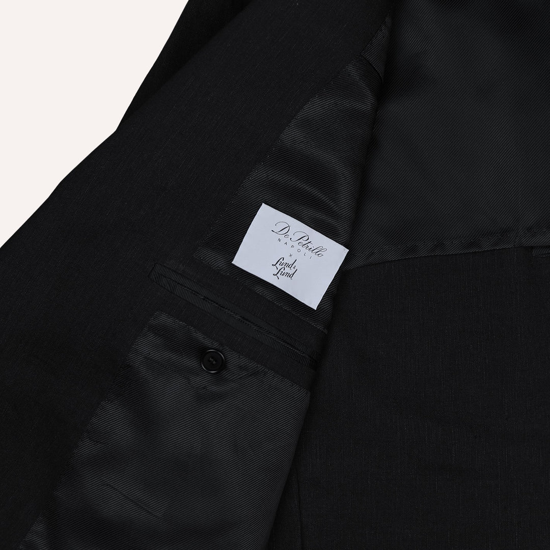 Black Wool Linen Peak Lapel Dinner Jacket