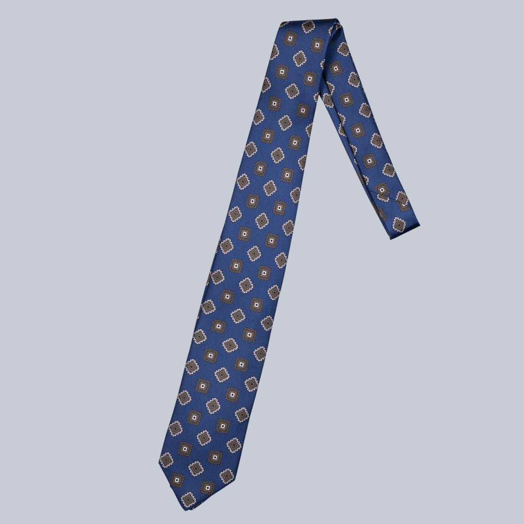 Navy Brown & Cream Medallion Pattern Tie