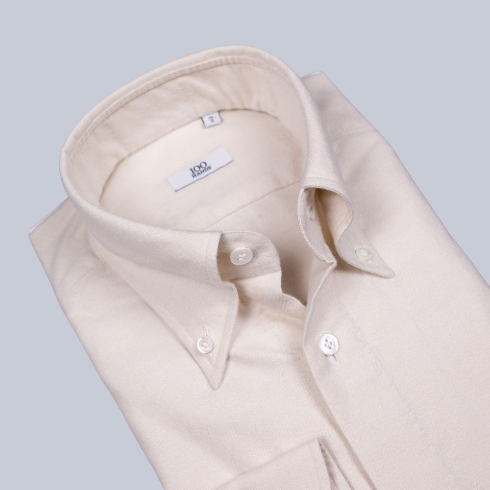 Beige Brushed Flannel Oxford Button Down Shirt