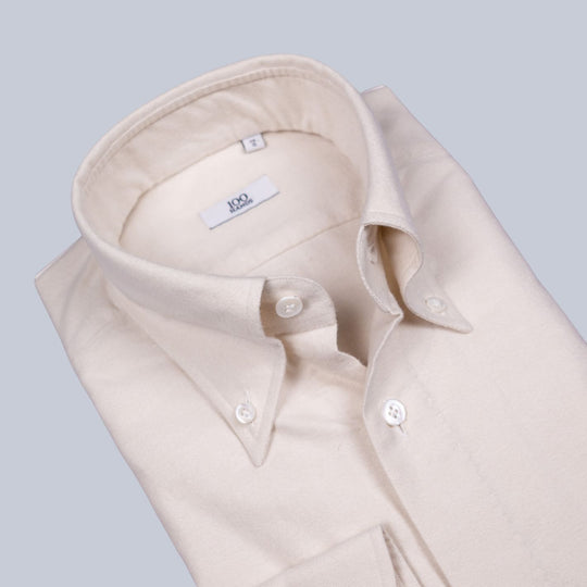 Beige Brushed Flannel Oxford Button Down Shirt