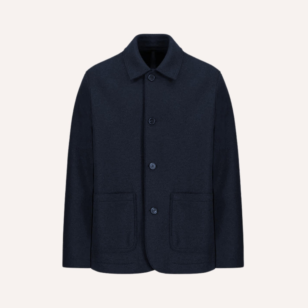 Navy Boiled Wool Utility Jacket