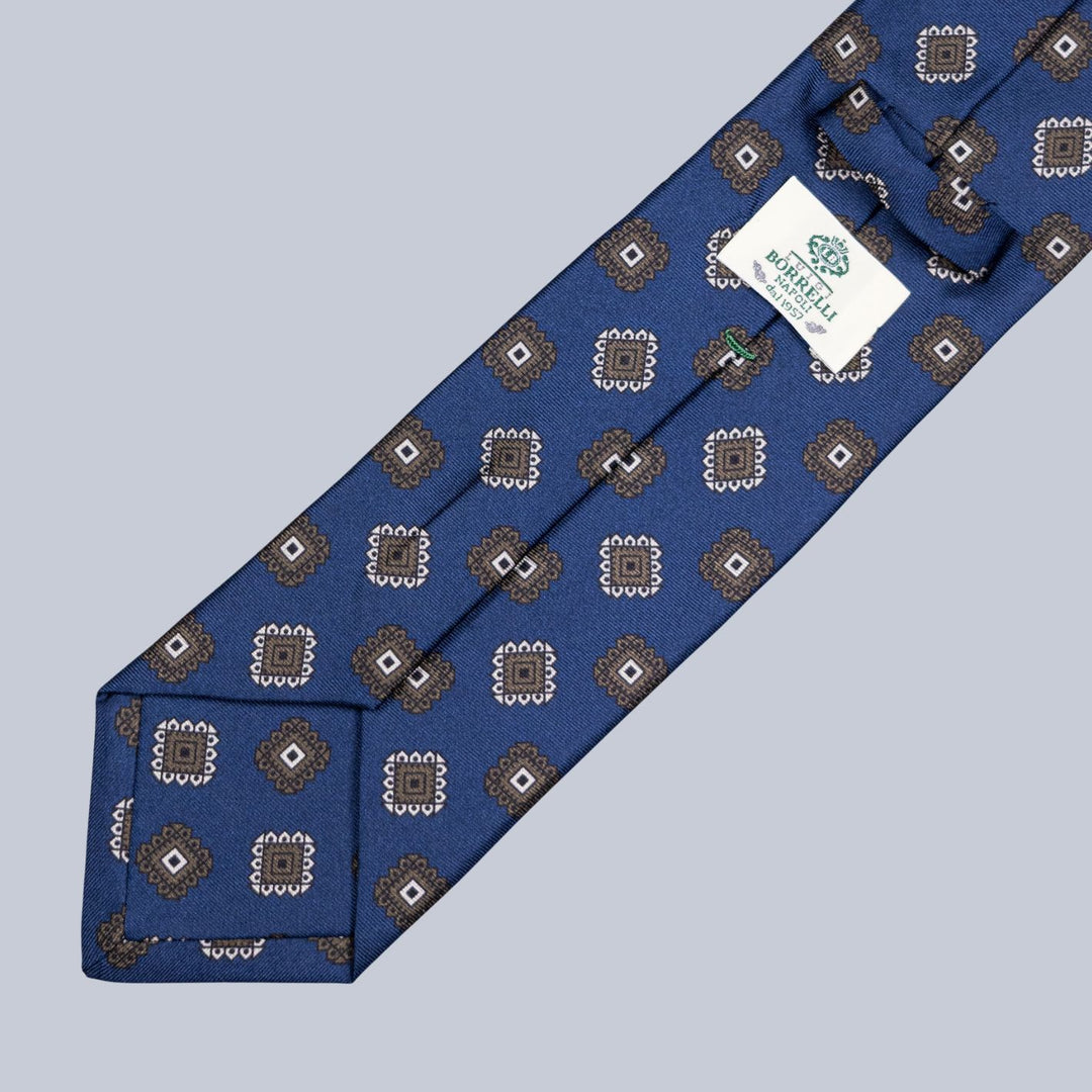 Navy Brown & Cream Medallion Pattern Tie