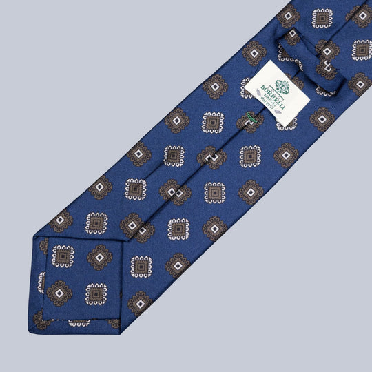 Navy Brown & Cream Medallion Pattern Tie