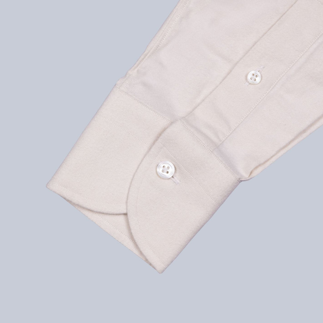 Beige Brushed Flannel Oxford Button Down Shirt