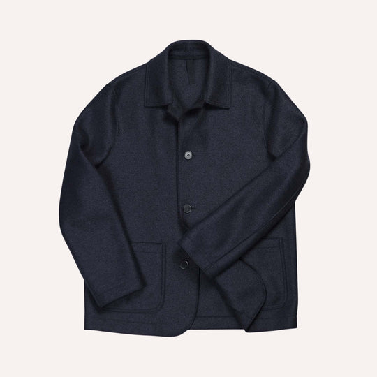 Navy Boiled Wool Utility Jacket