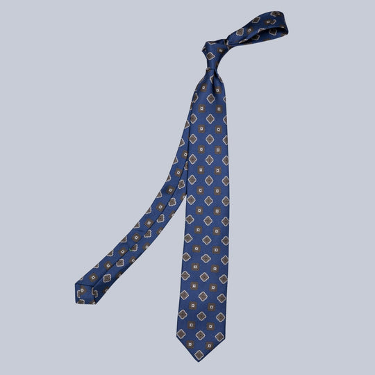 Navy Brown & Cream Medallion Pattern Tie