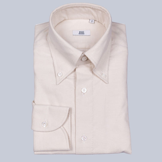 Beige Brushed Flannel Oxford Button Down Shirt