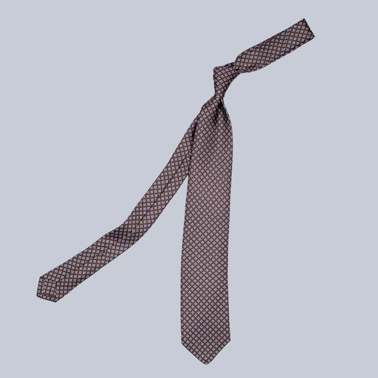 Brown Navy & White Geometric Pattern Tie