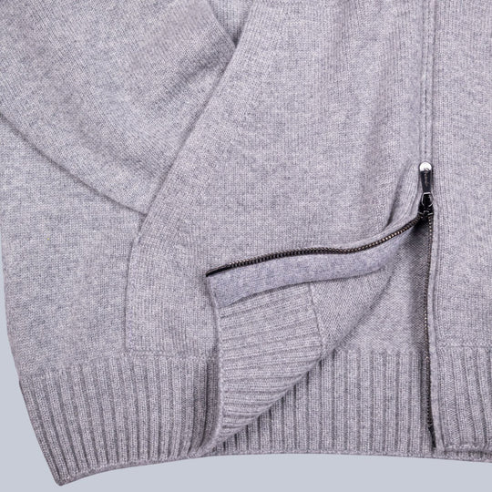 Grey Cashmere Raglan Full Zip Hoodie