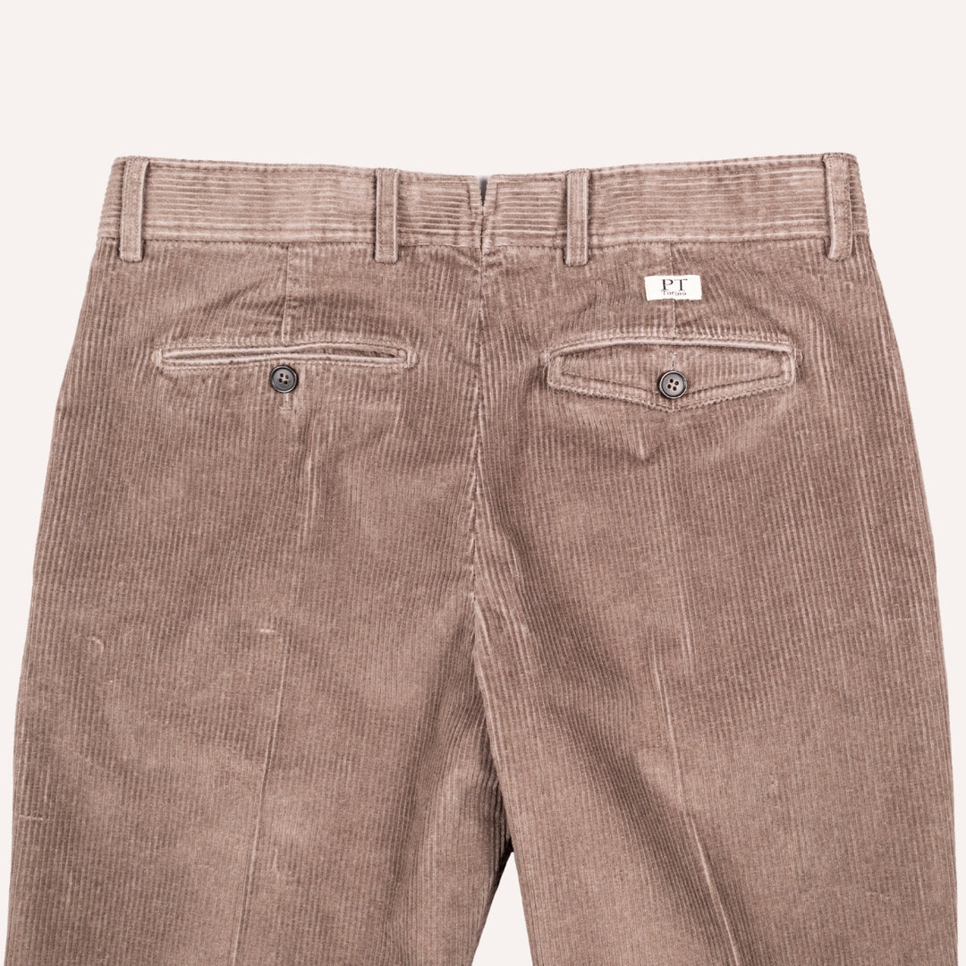 Washed Taupe Corduroy One Pleat Officer Chino - Tapered Fit