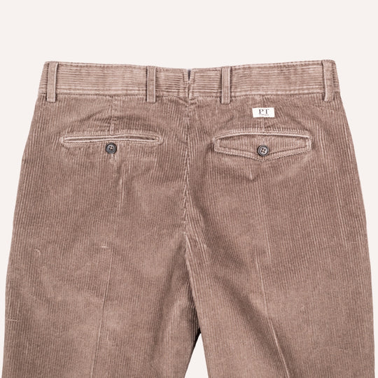 Washed Taupe Corduroy One Pleat Officer Chino - Tapered Fit