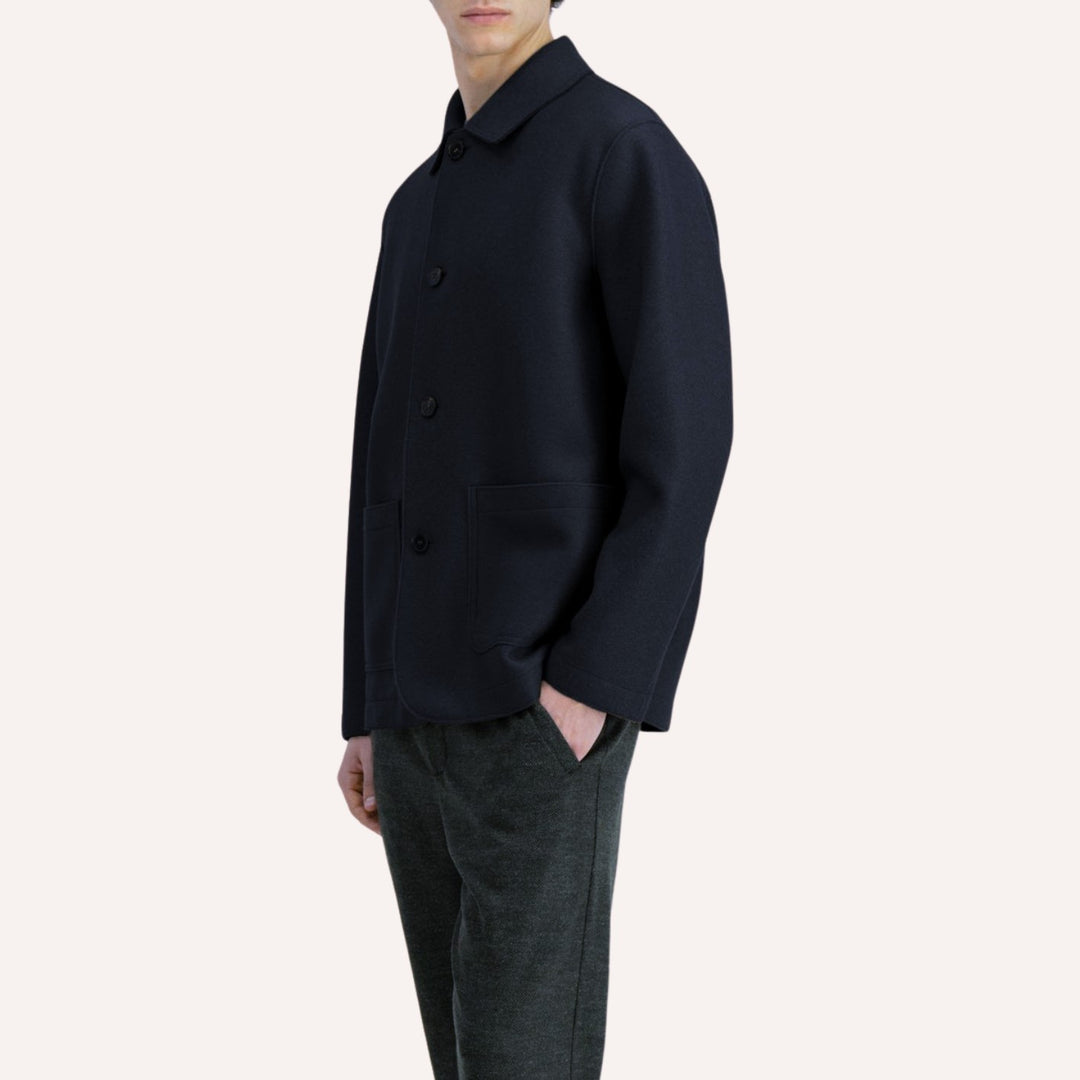 Navy Boiled Wool Utility Jacket